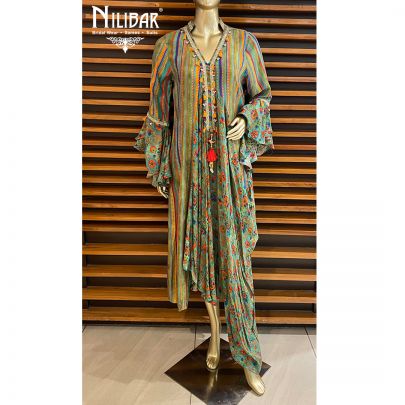Multicolor Silk Printed Draped Kurti