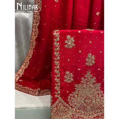 Red Crepe and Chinon Unstitched Suit 