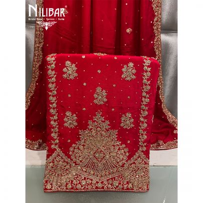 Red Crepe and Chinon Unstitched Suit 