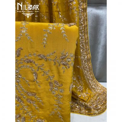 yellow Crepe and Chinon Unstitched Suit
