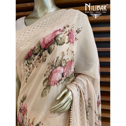 Egg Shell Cream Georgette Saree