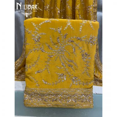 yellow Crepe and Chinon Unstitched Suit