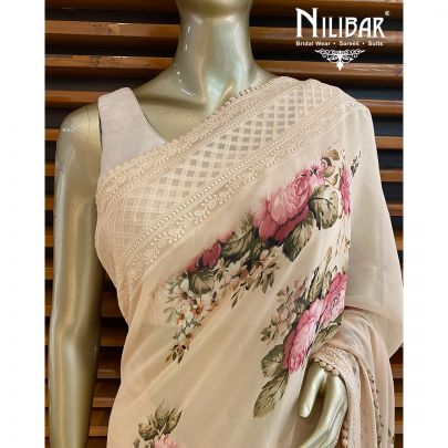 Egg Shell Cream Georgette Saree