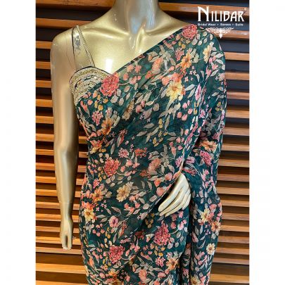 Bottle Green Organza and Net Saree