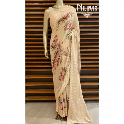 Egg Shell Cream Georgette Saree