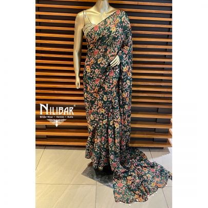 Bottle Green Organza and Net Saree