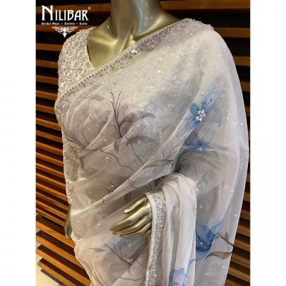 Daisy White Organza and Satin Saree