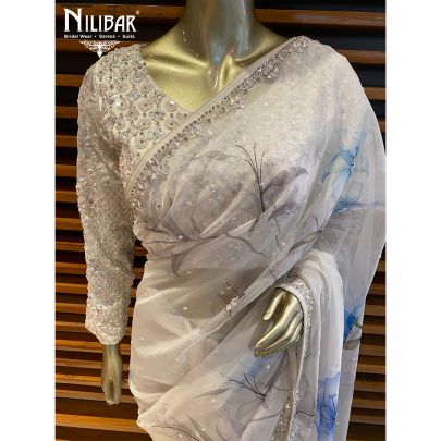 Daisy White Organza and Satin Saree
