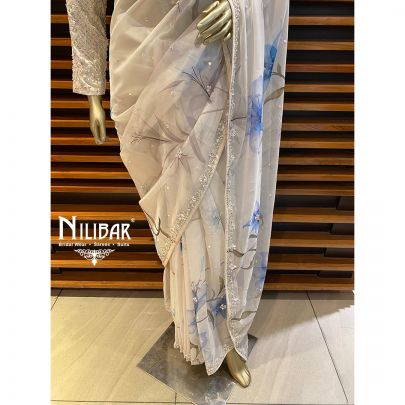 Daisy White Organza and Satin Saree