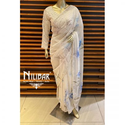 Daisy White Organza and Satin Saree
