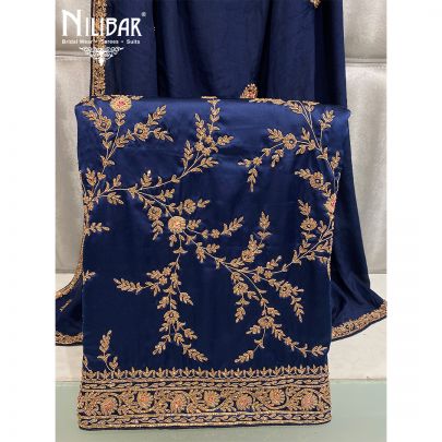 Navy Blue Satin and Chinon Unstitched Suit