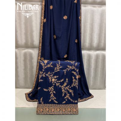 Navy Blue Satin and Chinon Unstitched Suit