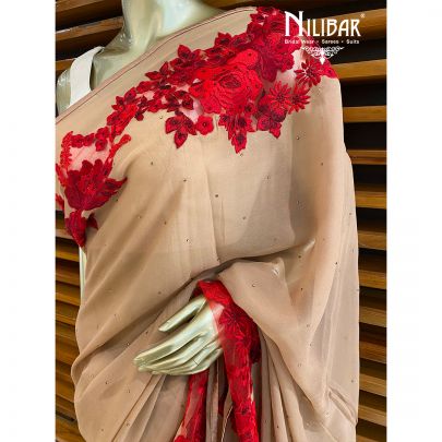 Tan Beige Georgette Saree