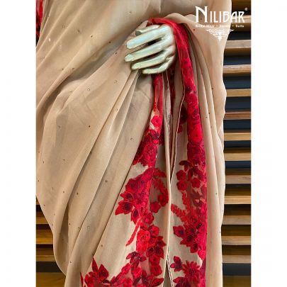 Tan Beige Georgette Saree