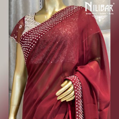 Maroon Silver Georgette Saree