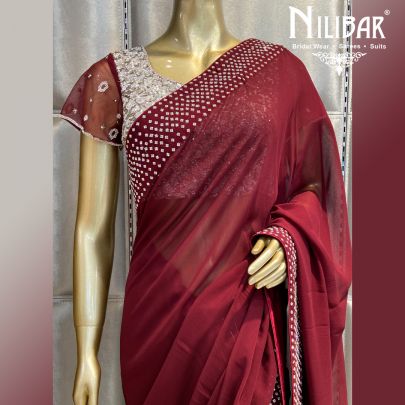 Maroon Silver Georgette Saree