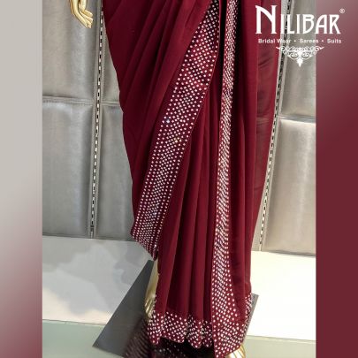 Maroon Silver Georgette Saree