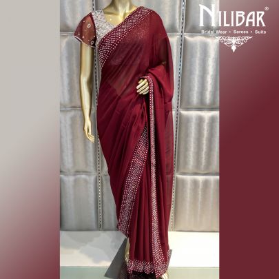 Maroon Silver Georgette Saree