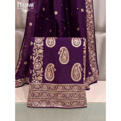 Purple Silk and Organza Unstitched Suit