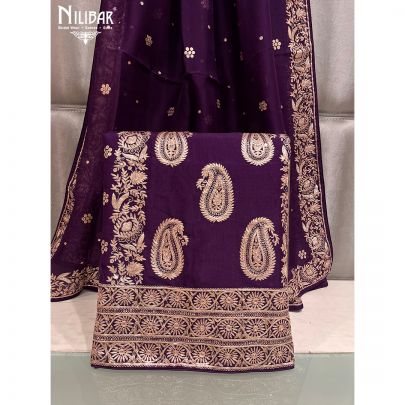 Purple Silk and Organza Unstitched Suit