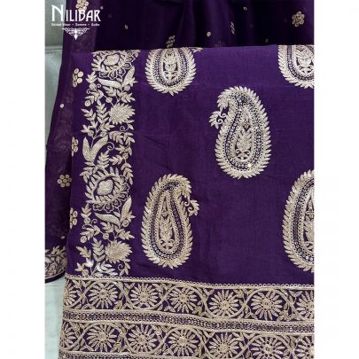 Purple Silk and Organza Unstitched Suit