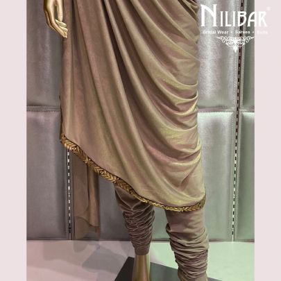 Golden Chantilly Net Draped Saree