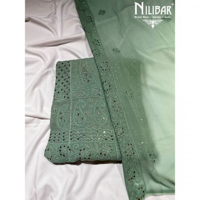 Sage Green Georgette Semi Stitched Suit