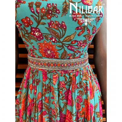 Turquoise Georgette Printed Jumpsuit