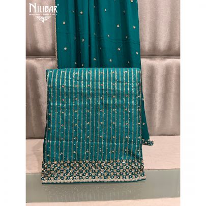 Aqua Green Silk and Chinon Unstitched Suit