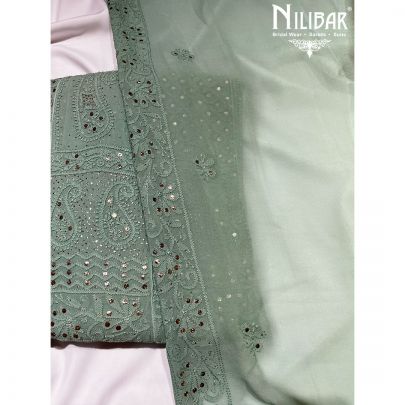 Sage Green Georgette Semi Stitched Suit