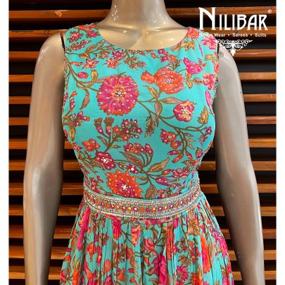 Turquoise Georgette Printed Jumpsuit