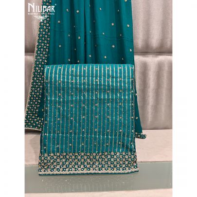 Aqua Green Silk and Chinon Unstitched Suit