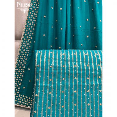 Aqua Green Silk and Chinon Unstitched Suit