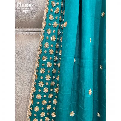 Aqua Green Silk and Chinon Unstitched Suit