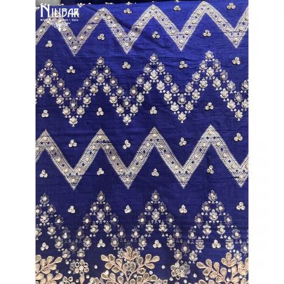 Navy Blue Silk and Organza Unstitched Suit