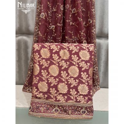 Mehroon Banarasi Silk and Organza Unstitched Suit