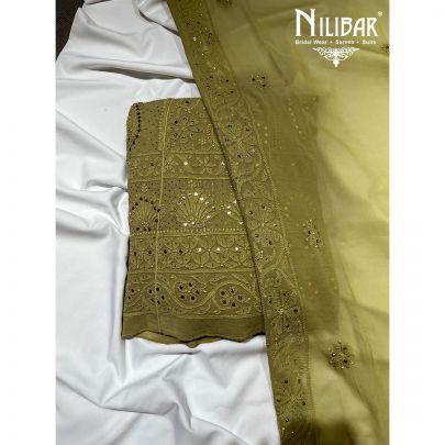Olive Green Georgette Semi Stitched Suit