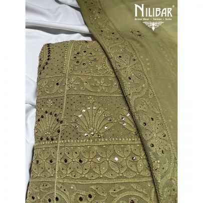 Olive Green Georgette Semi Stitched Suit