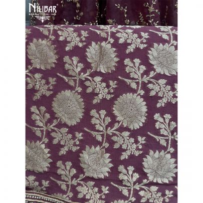 Mehroon Banarasi Silk and Organza Unstitched Suit