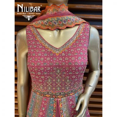 Multicolor Silk and Net Anarkali Suit
