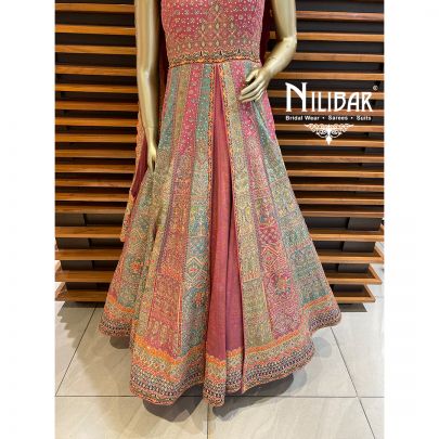 Multicolor Silk and Net Anarkali Suit