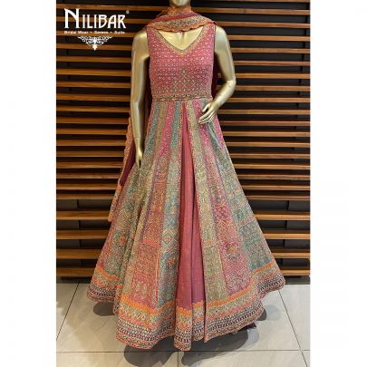 Multicolor Silk and Net Anarkali Suit