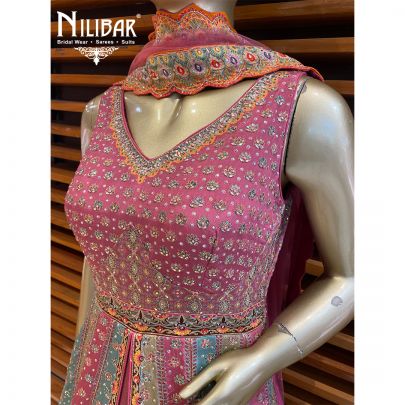 Multicolor Silk and Net Anarkali Suit