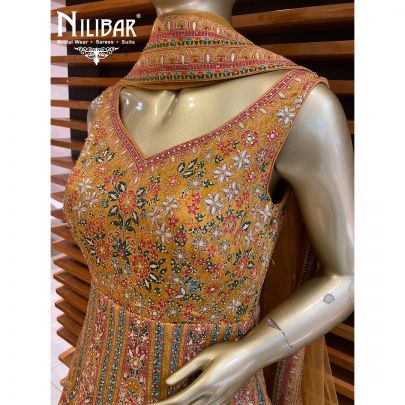 Mustard Yellow Silk and Net Anarkali Suit