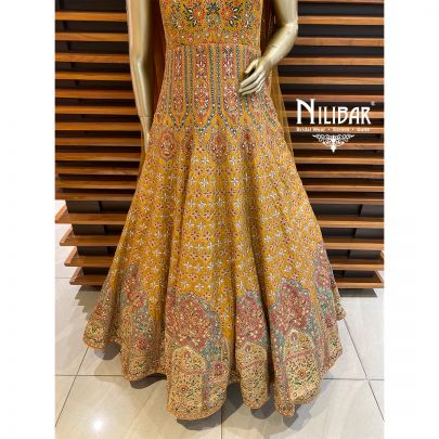 Mustard Yellow Silk and Net Anarkali Suit