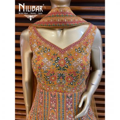 Mustard Yellow Silk and Net Anarkali Suit