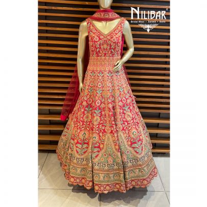 Hot Pink Silk and Net Anarkali Suit