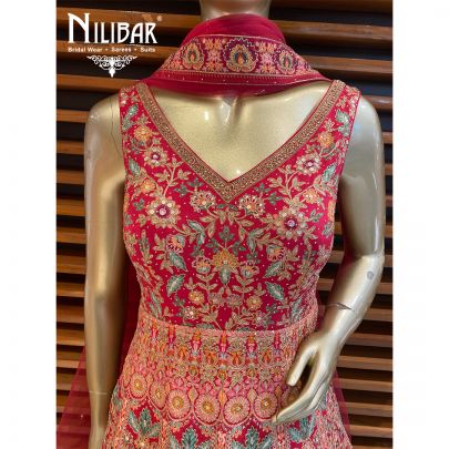 Hot Pink Silk and Net Anarkali Suit