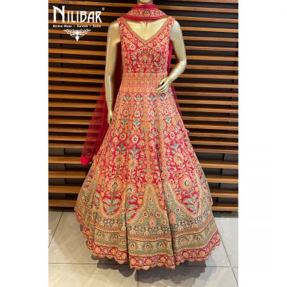 Hot Pink Silk and Net Anarkali Suit