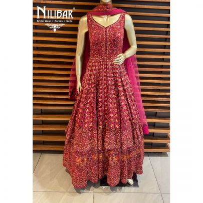 Cherry Pink Crepe and Net Anarkali Suit